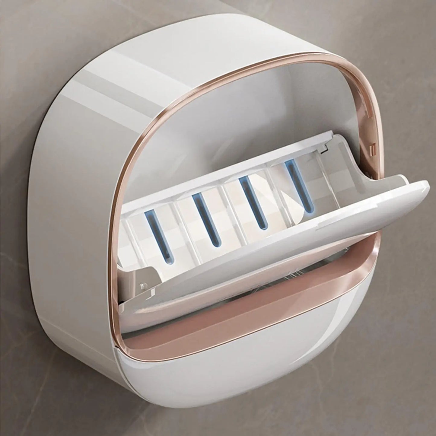 SoapGuard™ Wall Mounted Soap Holder with Lid – No Drill, Drainage System, Hygienic Soap Storage