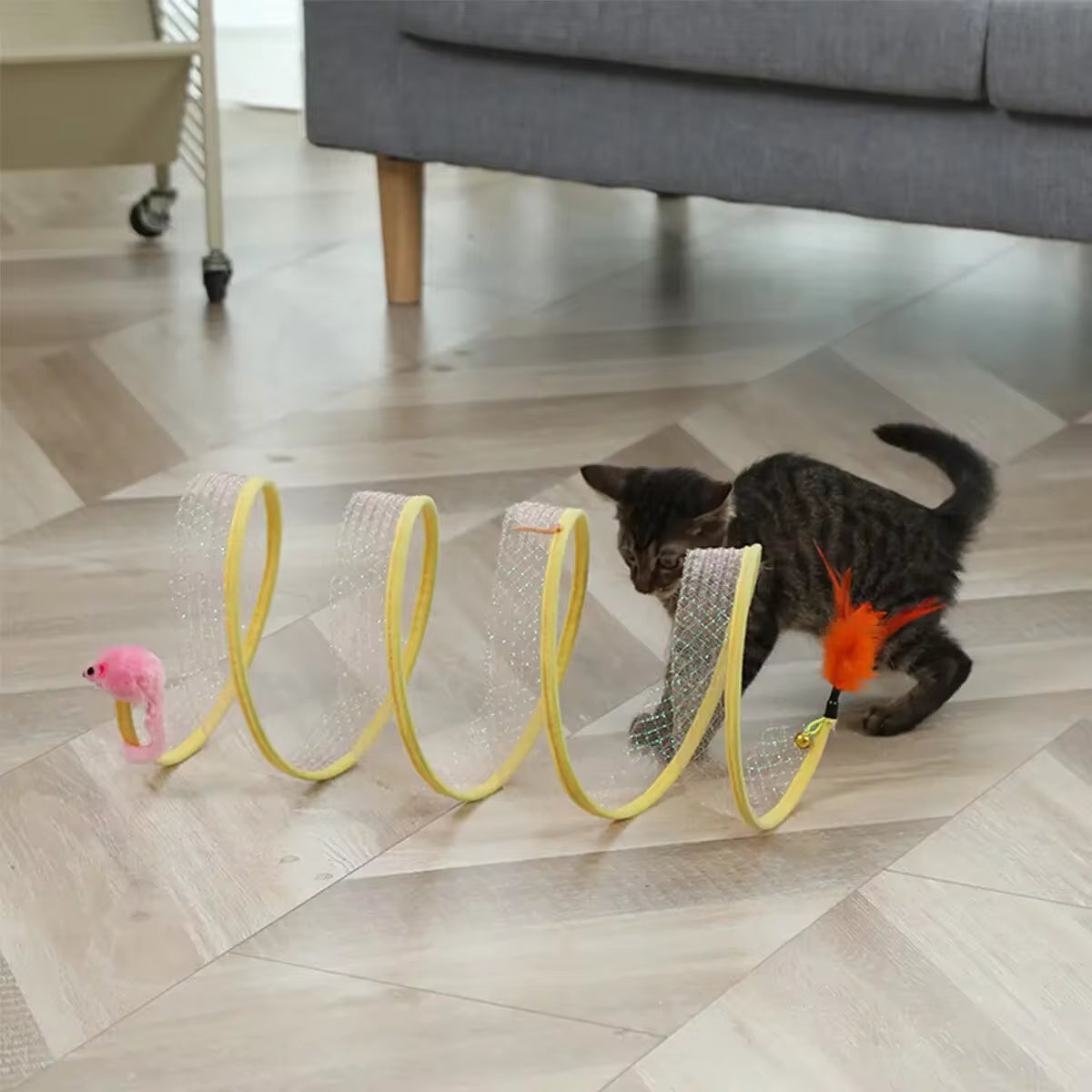 Folded Cat Tunnel S Type Cats Tunnel Spring Toy Mouse Tunnel with Balls and Crinkle Cat Outdoor Cat Toys for Kitten Interactive