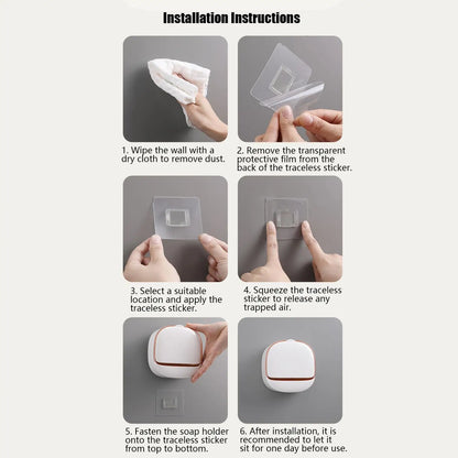 SoapGuard™ Wall Mounted Soap Holder with Lid – No Drill, Drainage System, Hygienic Soap Storage