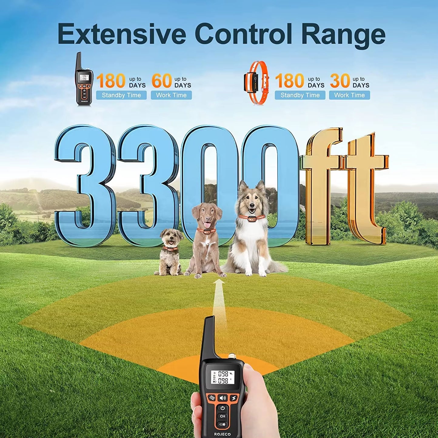 1000M Electric Dog Training Collar Remote Control Training Collar for Pet Rechargeable Dog Bark Control Stop Shock Collar