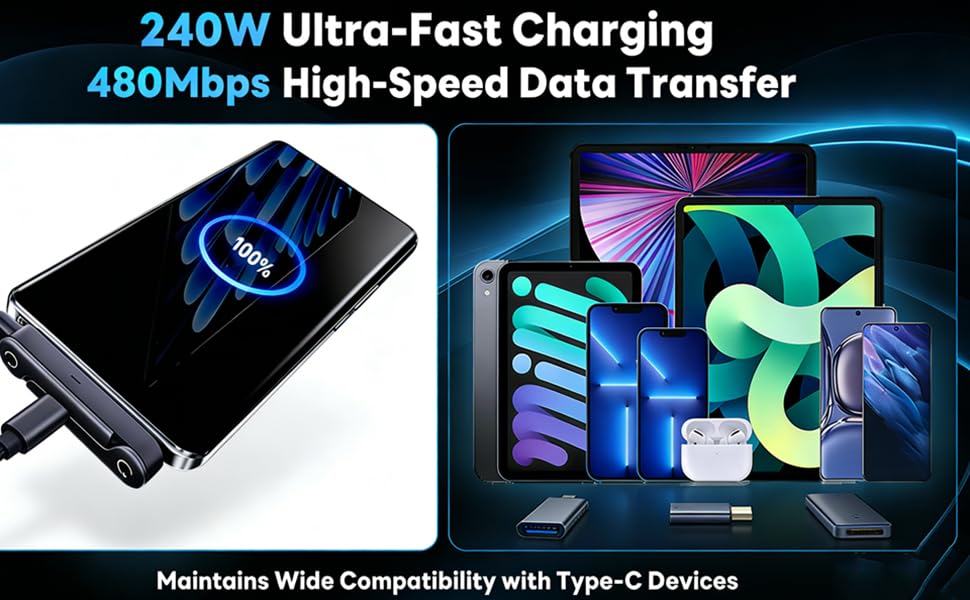 PowerFlex™ 240W Ultra-Fast USB-C Cable Charge Faster. Protect Your Battery. Play Comfortably.