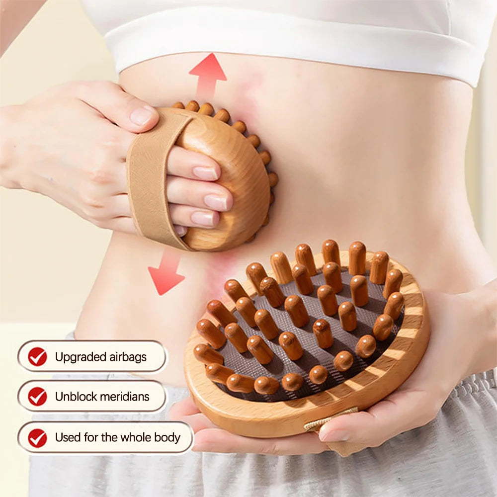 Body Anti Cellulite Cushion Meridian Brush Multi-Functional Wooden Spa Air Cushion Massage Hair Comb Scalp Body Massage Brush
