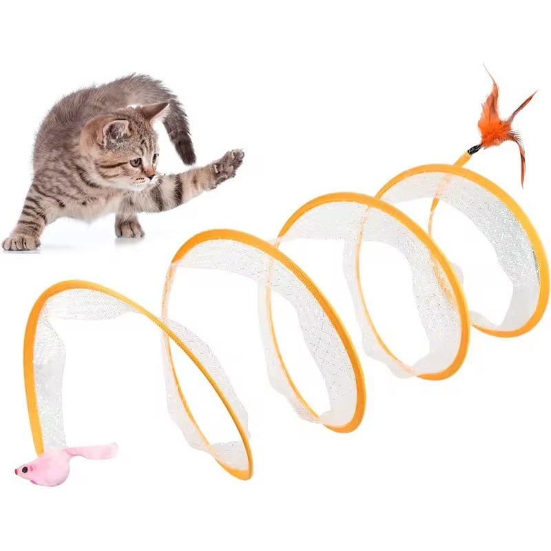 Folded Cat Tunnel S Type Cats Tunnel Spring Toy Mouse Tunnel with Balls and Crinkle Cat Outdoor Cat Toys for Kitten Interactive