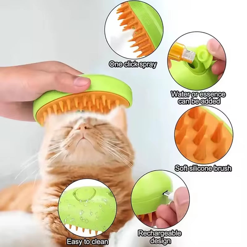 3 in 1 Pet Cat Steamy Comb Dog Cat Kitten Self Cleaning Massage Steam Brush Pet Cat Grooming Hair Removal Spray Brush